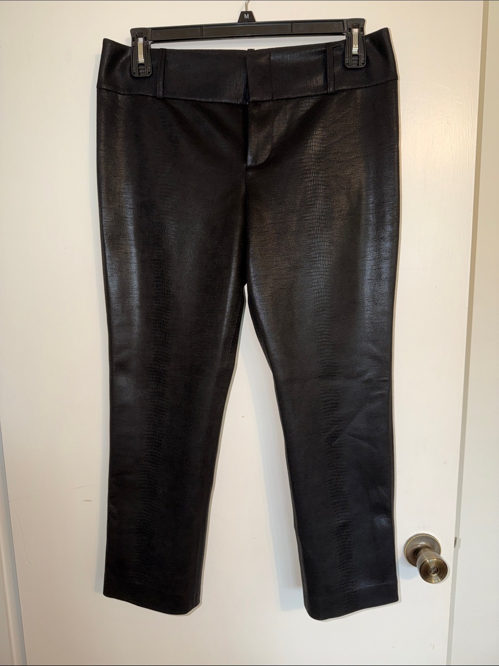 Alice + Olivia Black Faux Leather Cropped Jeans